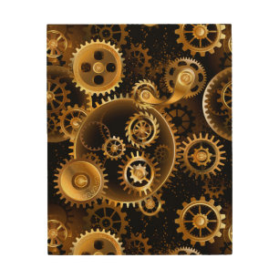 Seamless Steampunk Brass Gears Wood Wall Art