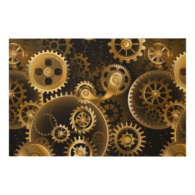 Seamless Steampunk Brass Gears Wood Wall Art (Front)