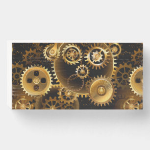 Seamless Steampunk Brass Gears Wooden Box Sign