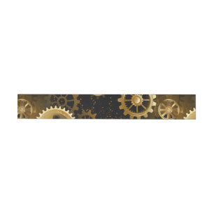 Seamless Steampunk Brass Gears Wrap Around Label