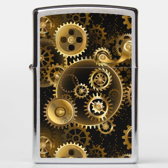Seamless Steampunk Brass Gears Zippo Lighter (Front)