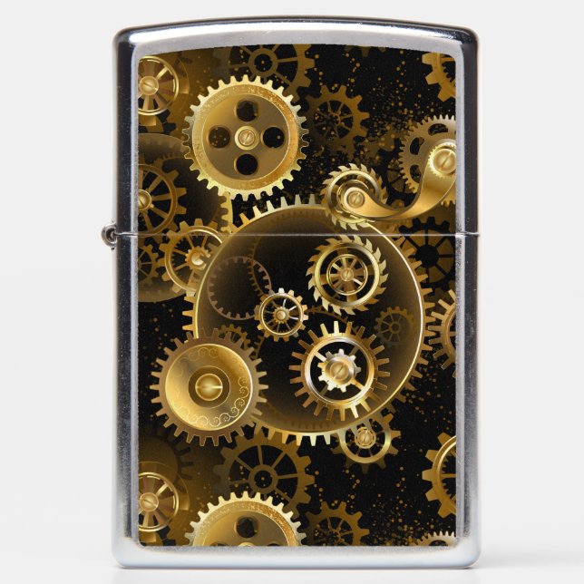 Seamless Steampunk Brass Gears Zippo Lighter (Front)