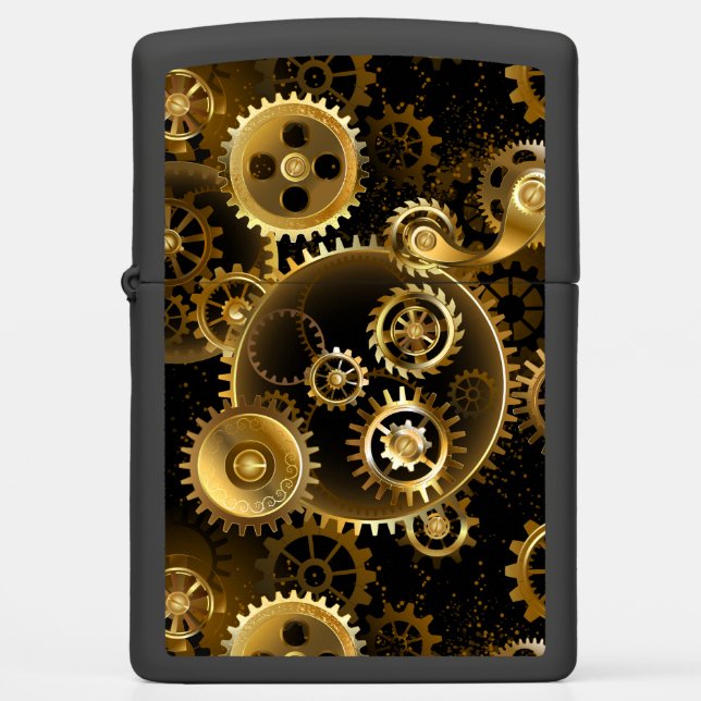 Seamless Steampunk Brass Gears Zippo Lighter (Front)
