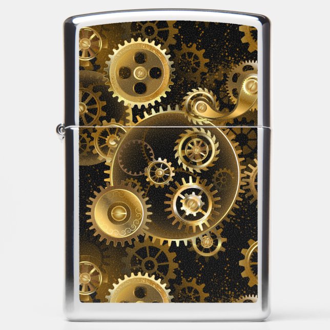 Seamless Steampunk Brass Gears Zippo Lighter (Front)