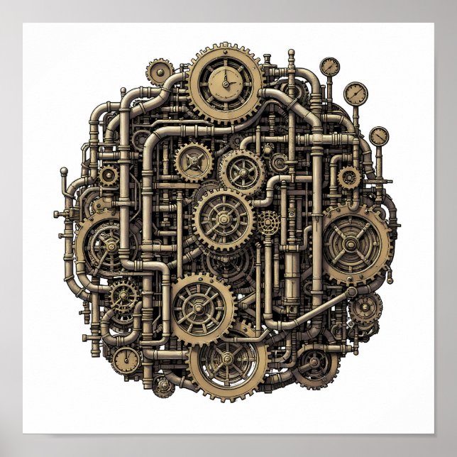 Seamless Steampunk Gear Pattern Fabric and Paper Poster (Front)