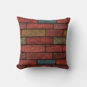Seamless stone bricks brown orange green colors throw pillow