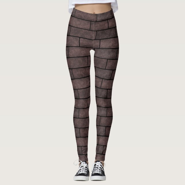 Seamless stone bricks loft brown gray colors print leggings (Front)