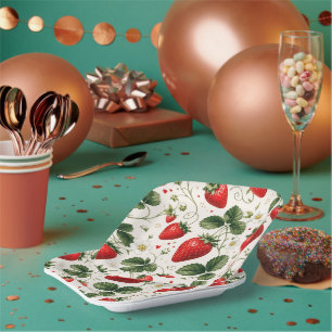 Seamless Strawberry Botanical Pattern Vintage Srq Paper Plates