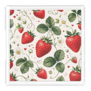 Seamless Strawberry Botanical Pattern VintageStyle Acrylic Tray