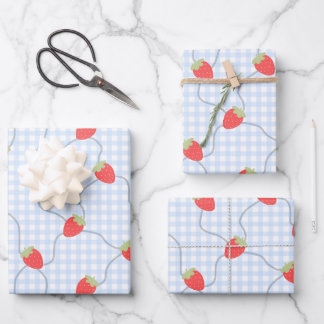 Seamless Strawberry Gingham Pattern Wrapping Paper Sheets