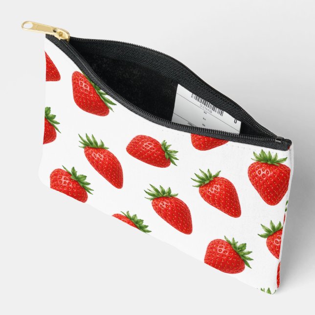 Seamless Strawberry Pattern Cute Red Fruit  Accessory Pouch (Open)