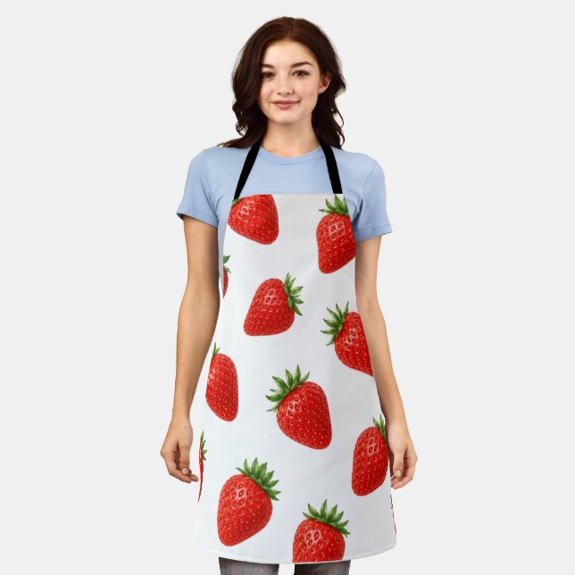 Seamless Strawberry Pattern Cute Red Fruit  Apron (Worn)