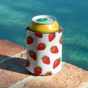 Seamless Strawberry Pattern Cute Red Fruit Can Cooler