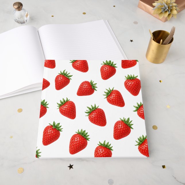 Seamless Strawberry Pattern Cute Red Fruit  Guest Book (Front Open)
