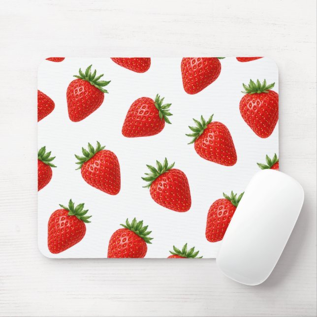 Seamless Strawberry Pattern Cute Red Fruit  Mouse Pad (With Mouse)