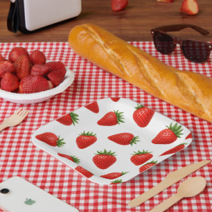 Seamless Strawberry Pattern Cute Red Fruit Paper Plates