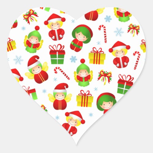 Seamless stylized Christmas ornament little elves Heart Sticker