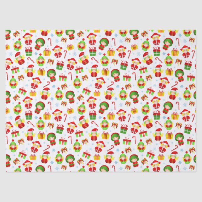 Seamless stylized Christmas ornament little elves  Tissue Paper (Front)
