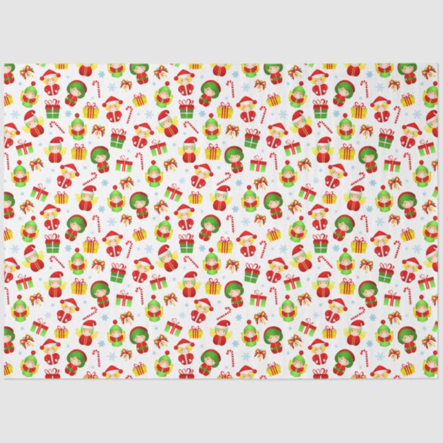 Seamless stylized Christmas ornament little elves  Tissue Paper (Front)