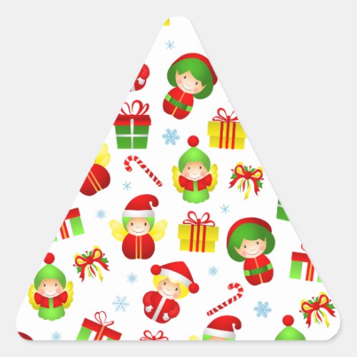 Seamless stylized Christmas ornament little elves Triangle Sticker