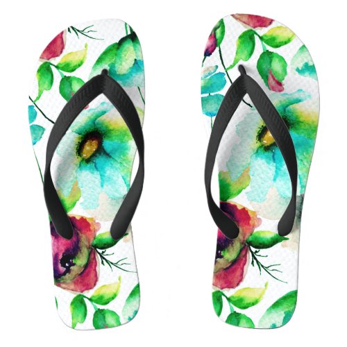 Seamless Stylized Colorful Flowers Flip Flops