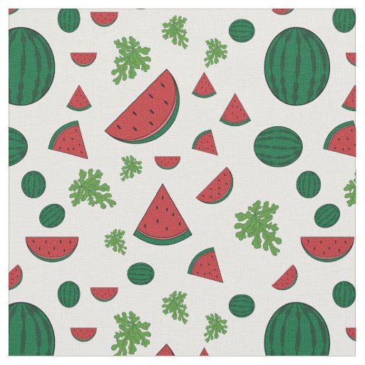 Seamless Summer Pattern Of Green, Red Watermelons Fabric