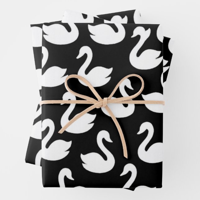 Seamless Swan Silhouette Wrapping Paper Sheets (In situ)
