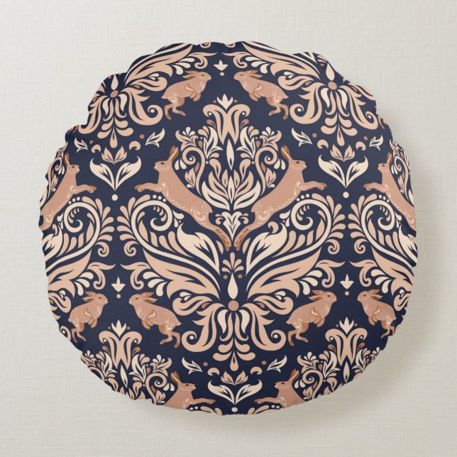 Seamless symmetrical pattern in the Damask style.  Round Pillow (Front)
