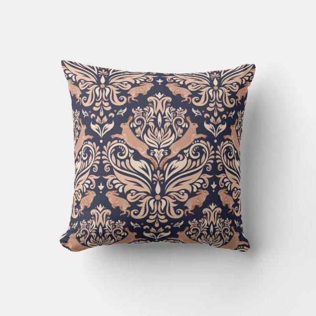 Seamless symmetrical pattern in the Damask style.  Throw Pillow (Front)