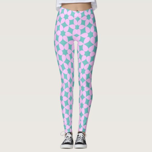 Seamless Teal Floral Pattern Womens Workout Leggings