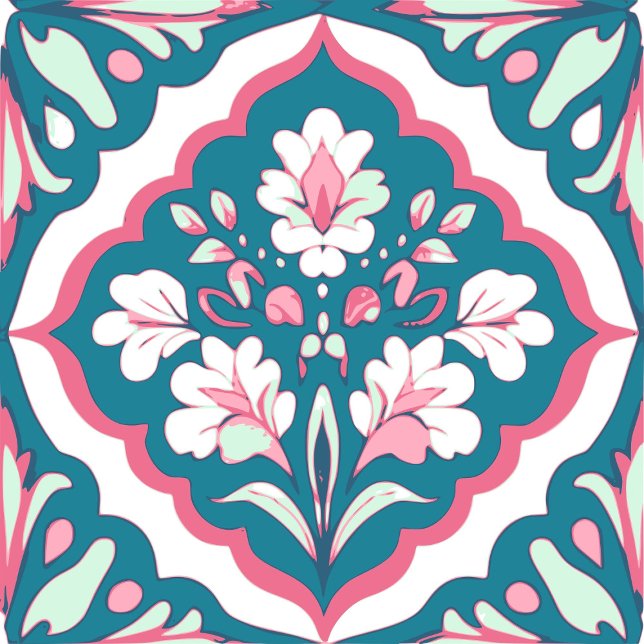 Seamless Teal Mint Pink and White Flowers Floral Ceramic Tile (Creator Uploaded)