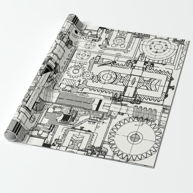 Seamless technical pattern with worm gears and oth wrapping paper (Unrolled)