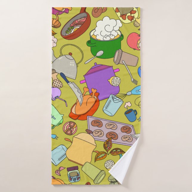 Seamless texture. Hand drawn doodles objects food  Bath Towel (Bath Towel)