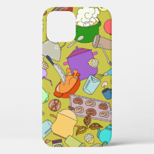 Seamless texture. Hand drawn doodles objects food iPhone 12 Case