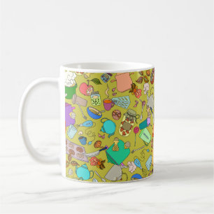 Seamless texture. Hand drawn doodles objects food  Coffee Mug