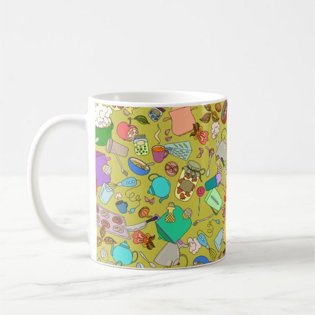 Seamless texture. Hand drawn doodles objects food  Coffee Mug (Left)