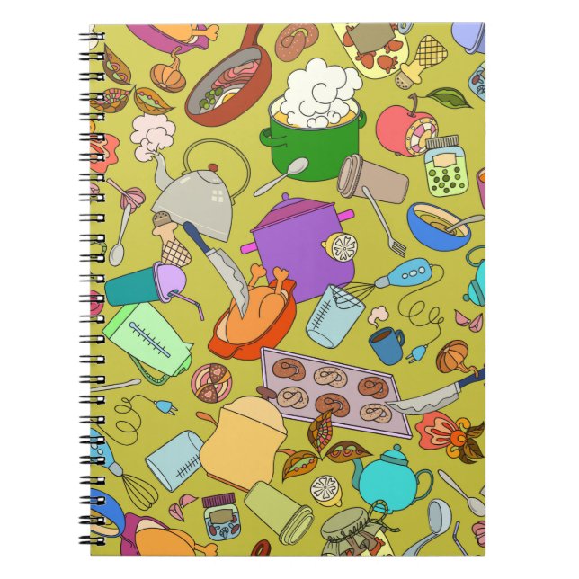 Seamless texture. Hand drawn doodles objects food  Notebook (Front)
