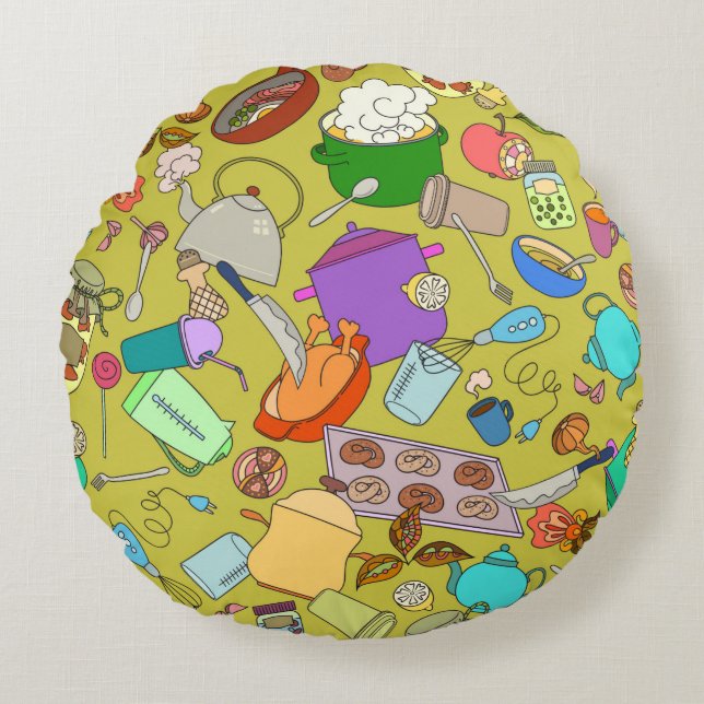 Seamless texture. Hand drawn doodles objects food  Round Pillow (Front)