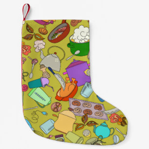 Seamless texture. Hand drawn doodles objects food Small Christmas Stocking