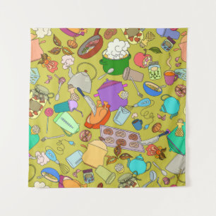 Seamless texture. Hand drawn doodles objects food Tapestry