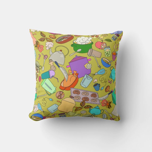 Seamless texture. Hand drawn doodles objects food  Throw Pillow (Front)
