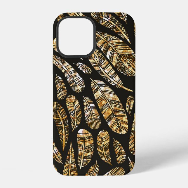 Seamless texture pattern of glowing golden feather iphone case (Back)