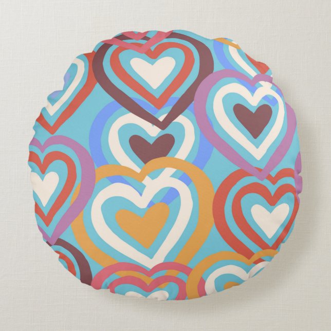 Seamless texture with funny hearts  round pillow (Front)