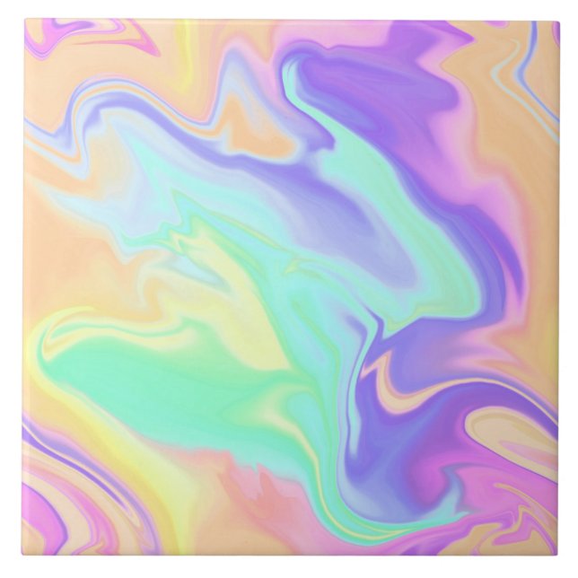 Seamless Tie Dye Swirl Marble Retro Groovy Ceramic Tile (Front)