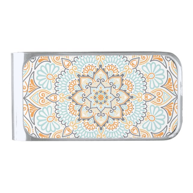 Seamless tile pattern: decorative, versatile desig silver finish money clip (Front)