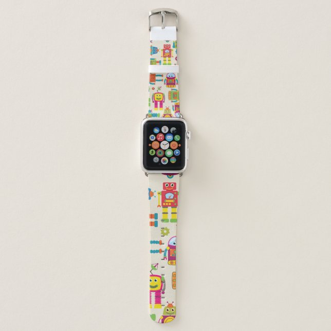 Seamless Tileable Background Pattern with Cute Rob Apple Watch Band (Front)