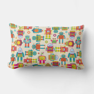 Seamless Tileable Background Pattern with Cute Rob Lumbar Pillow