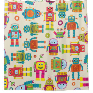 Seamless Tileable Background Pattern with Cute Rob Shower Curtain