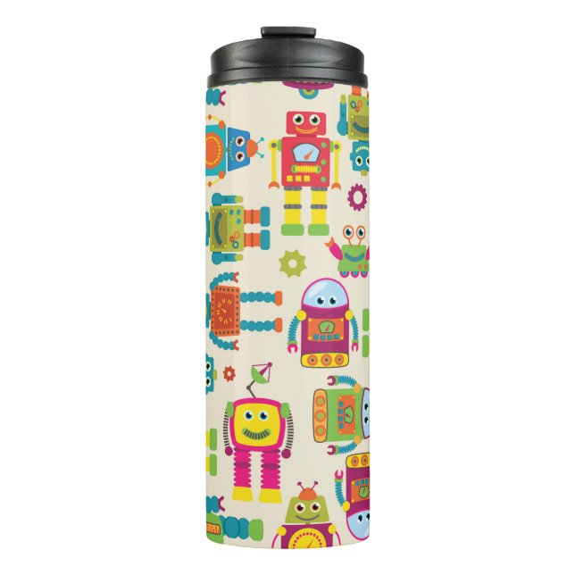 Seamless Tileable Background Pattern with Cute Rob Thermal Tumbler (Front)