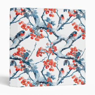 Seamless titmouse birds, winter snow branches, row 3 ring binder